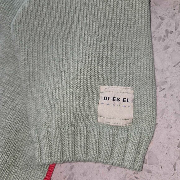 Vintage DIESEL Men's Pullover V-Neck Sweater * Green and Pink * X-Large - Picture 2 of 4